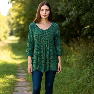 Notations Seawood Women M Multicolor Flare Bottom Boho Art 2‎ Wear Sweater Y2K